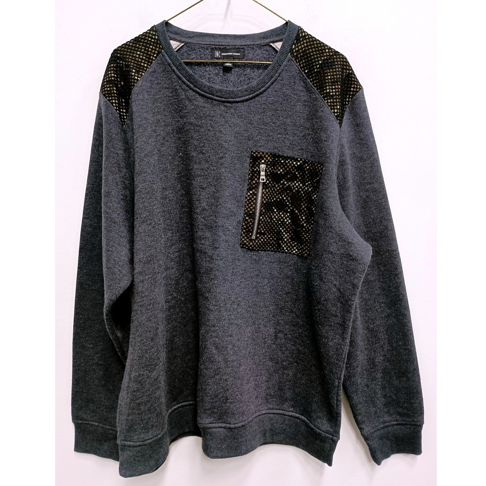 INC International Concepts Sweatshirt Mens XL Grey Mesh Zipper Pocket Grunge New
